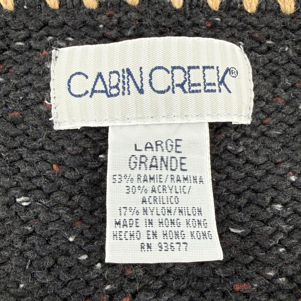 Cabin Creek Vest Womens Large Black Tan Trim Speckled Knit Zip Up Ramie Warm - Picture 5 of 12